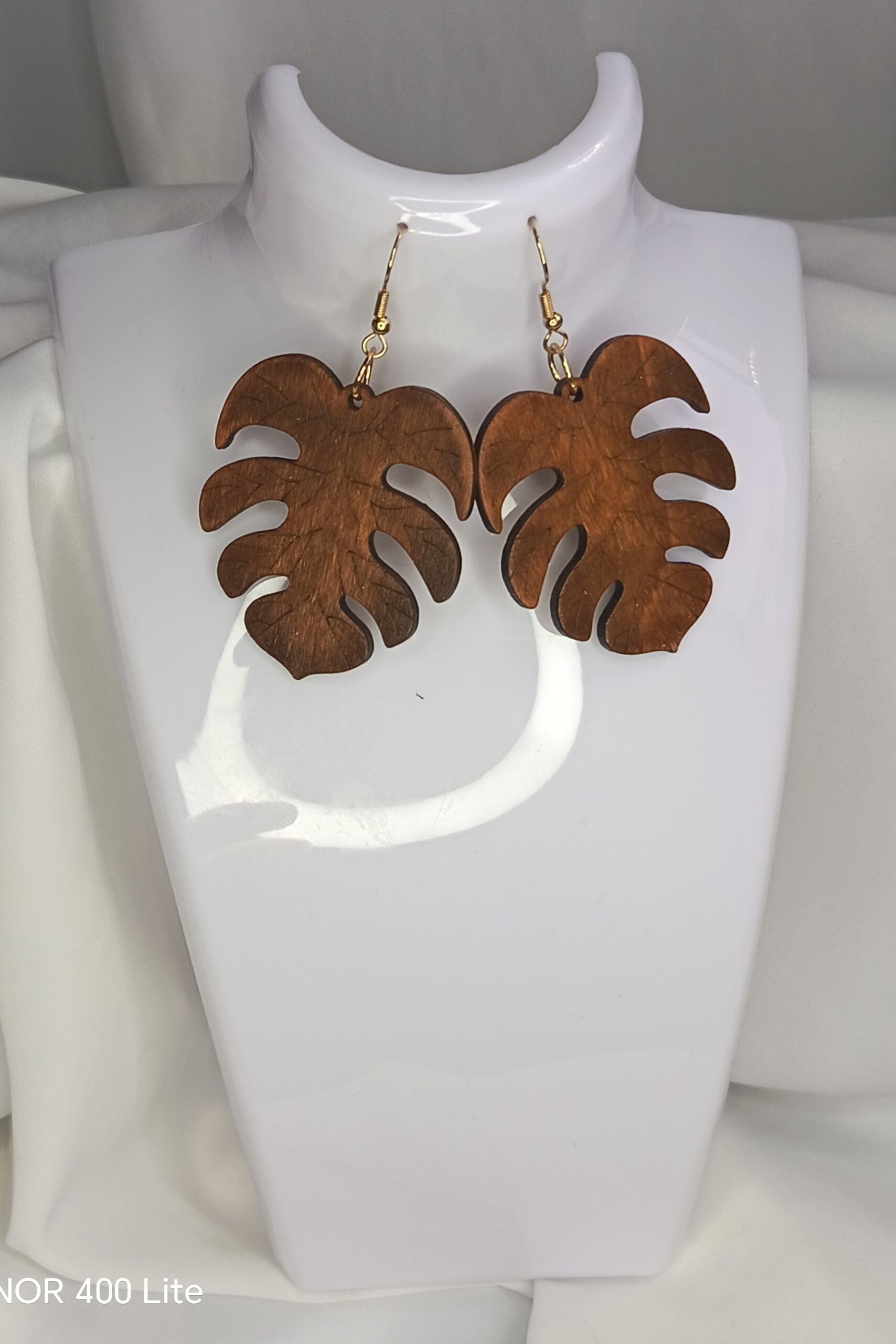 Boucle d'oreilles Monstera Marron